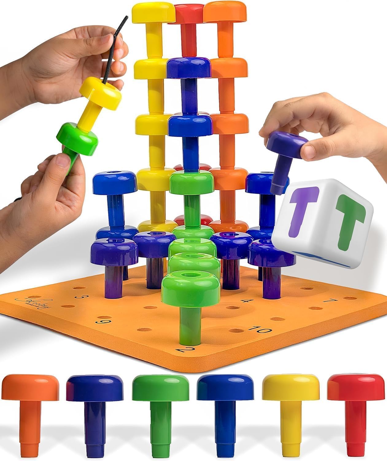 Skoolzy Peg Board Set with colorful pegs for color recognition and sorting.