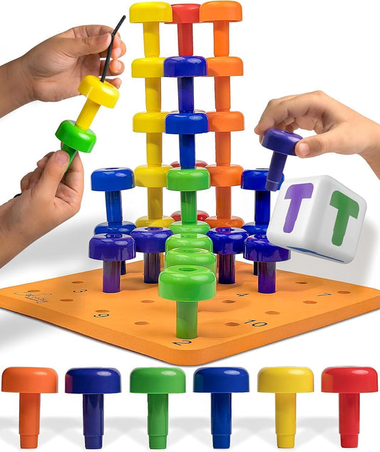 Skoolzy Peg Board Set with colorful pegs for color recognition and sorting.