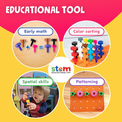 Skoolzy Peg Board Set foam base ensures safe, hands-on play for toddlers.