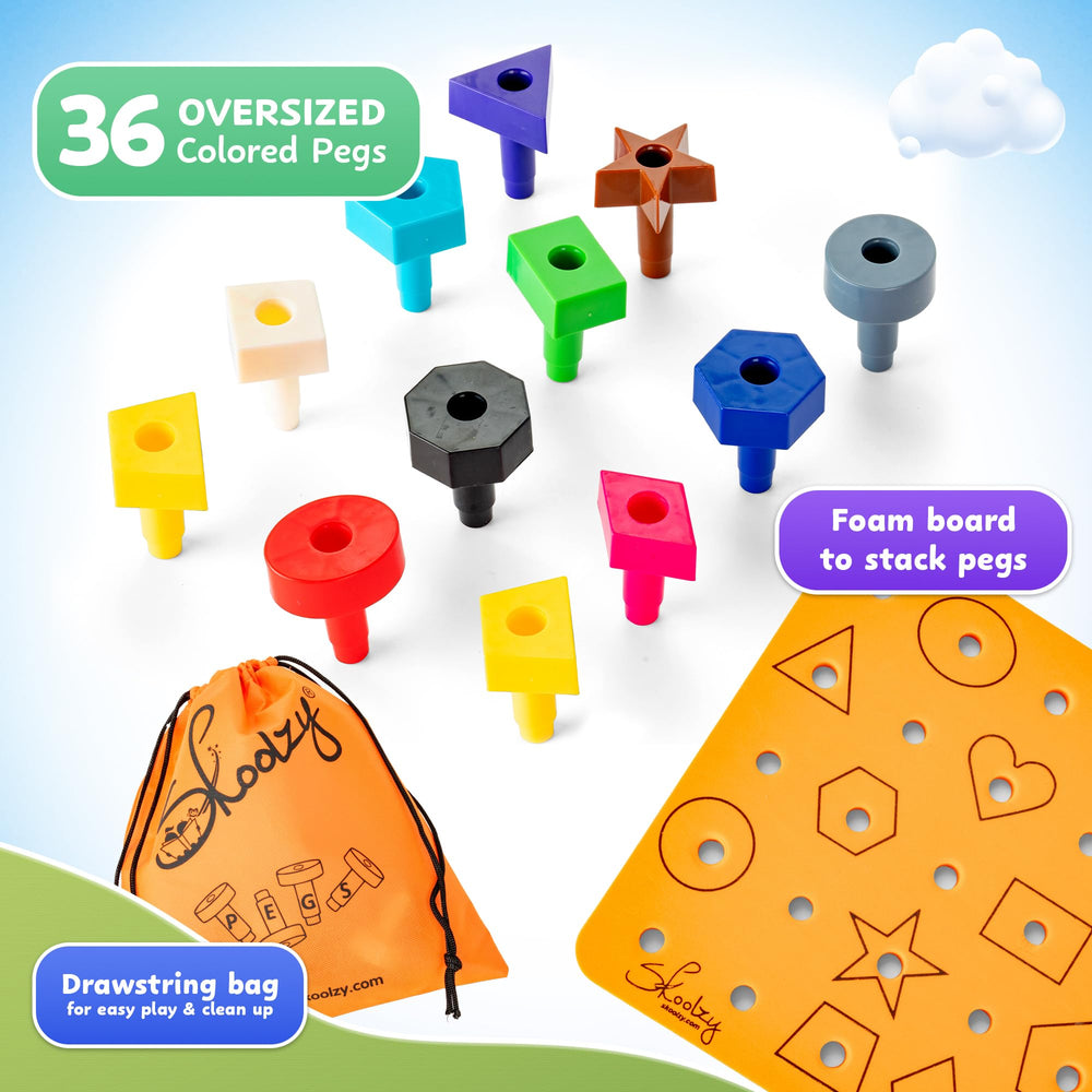 Skoolzy Peg Board Set storage bag helps tidy up after playtime.
