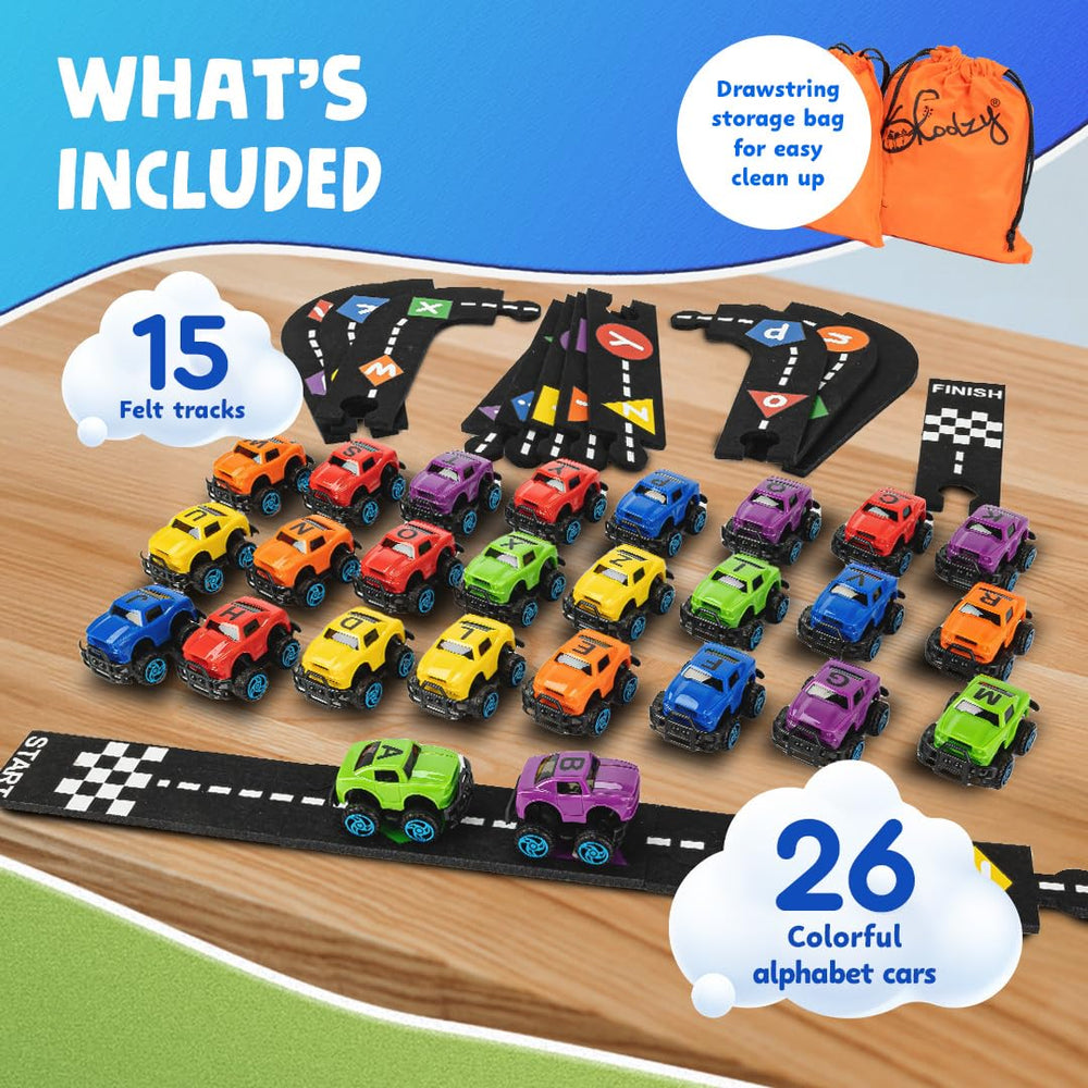 Skoolzy vibrant letter tracks and cars stimulate creative ABC play