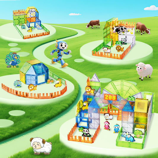 SKTMYY zoo-home-building scene encourages hands-on construction and problem solving.