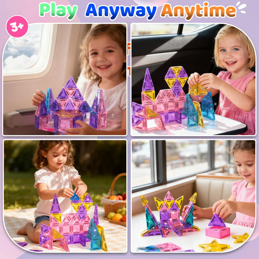 SKTMYY mini magnetic tiles with 18 squares ready to assemble.