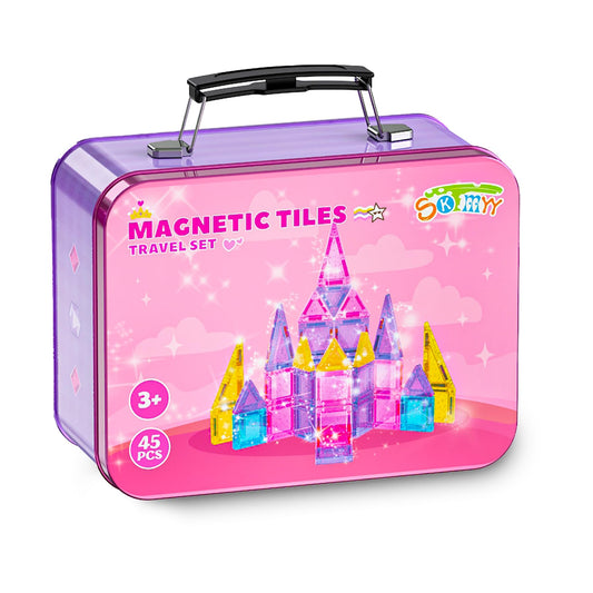 SKTMYY travel magnetic tiles pink box for on-the-go creativity.