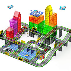 SKTMYY 121-piece road tiles set with pull-back cars for creative play