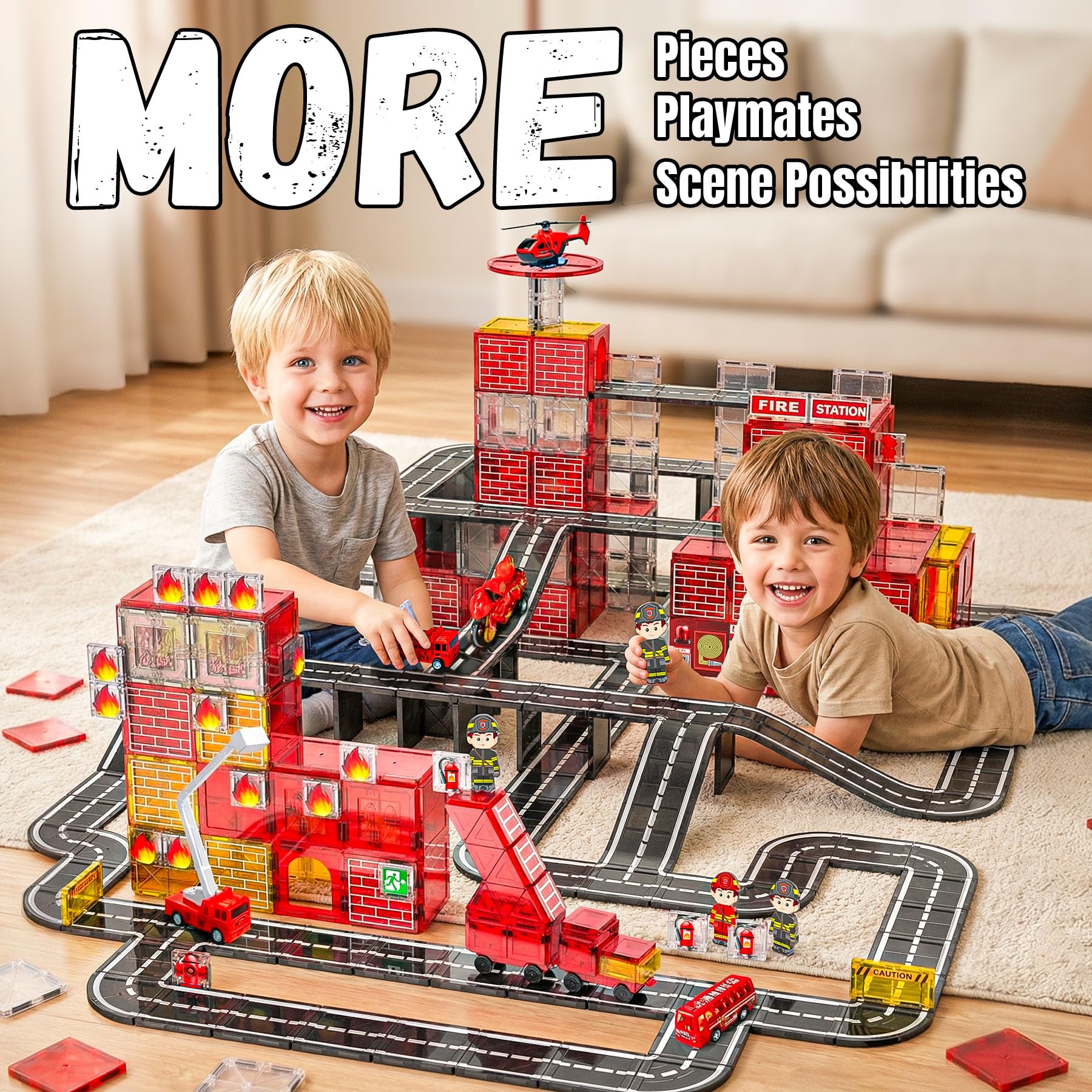 SKTMYY 141pcs fire-rescue tiles aerial-ladder-truck boosts rescue storytelling
