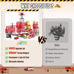 SKTMYY 141pcs fire-rescue tiles pull-back-truck racing play