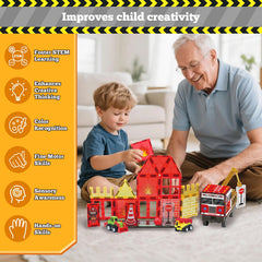 SKTMYY magnetic tiles rescue-mission scene fosters teamwork and storytelling.