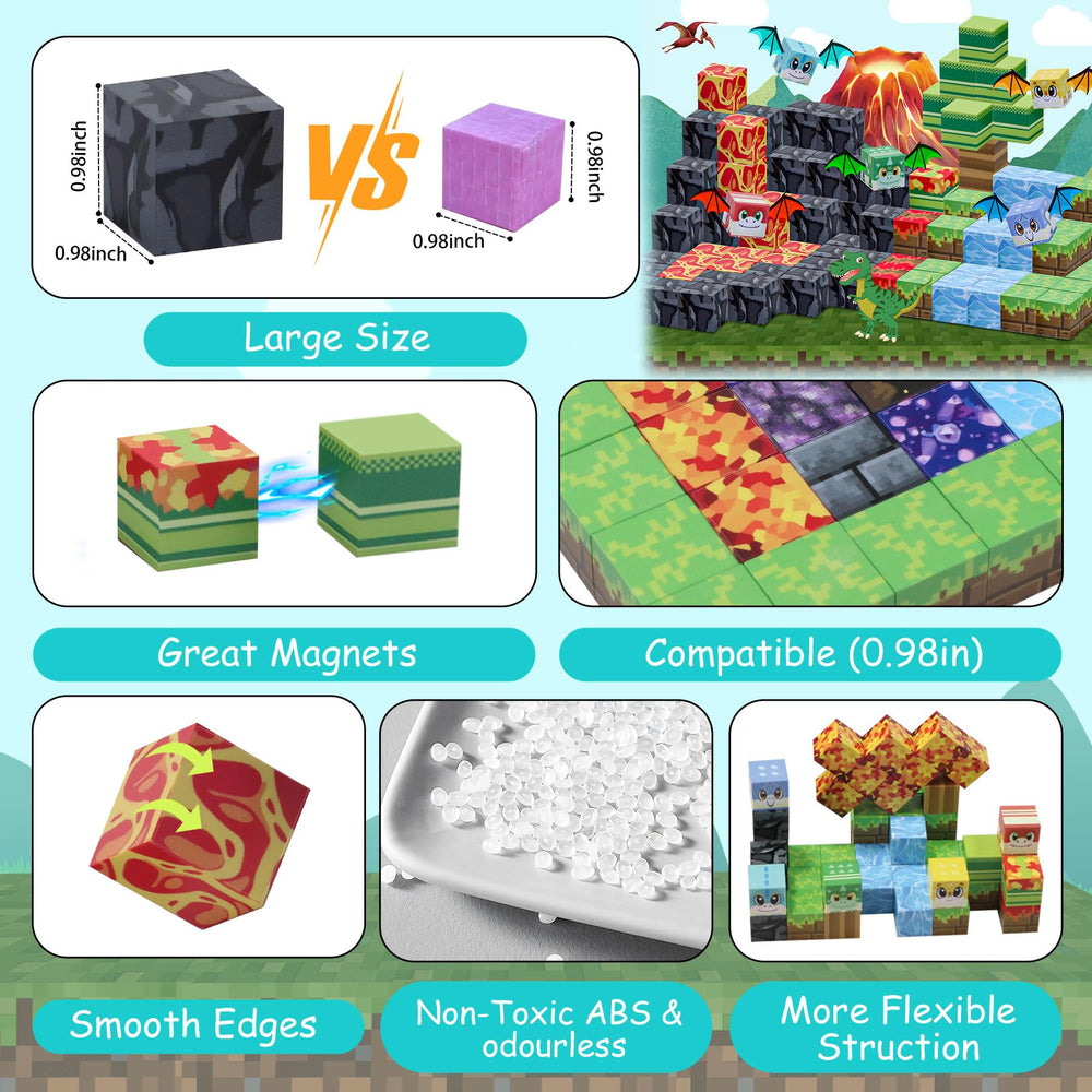 SKTMYY patterned blocks featuring dinosaurs and lava for storytelling.