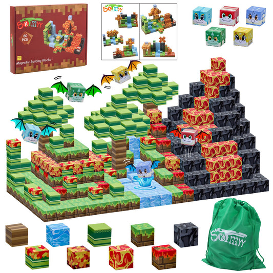 SKTMYY Volcano-Dino Blocks cover with strong magnets for imaginative play.