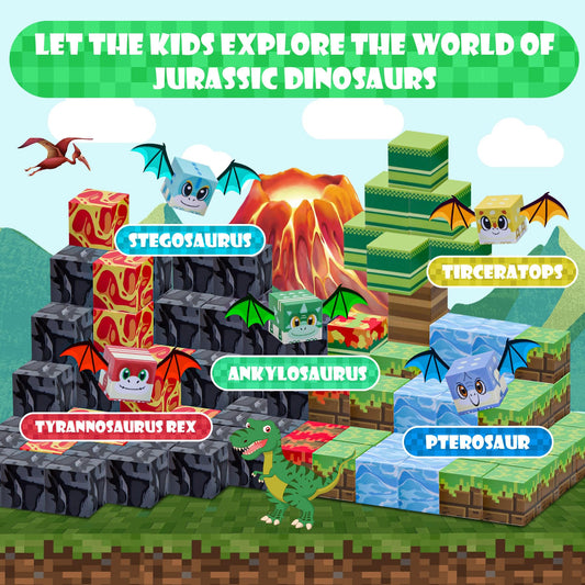 SKTMYY magnetic blocks arranged in a volcano scene for STEM exploration.