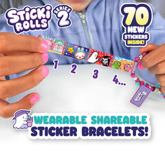 Close-up of STICKI Rolls mini stickers, easy to pull and swap.