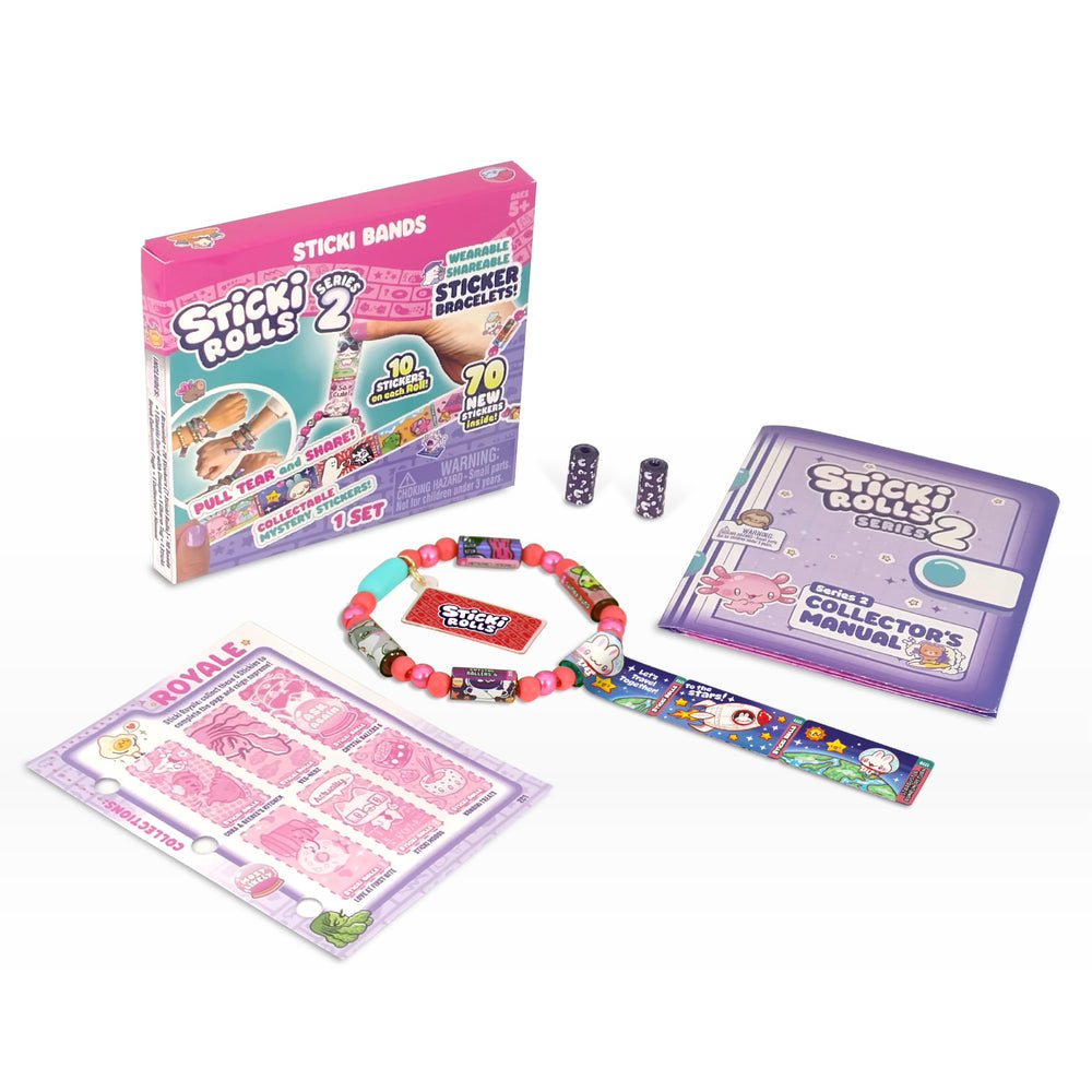 Sky Castle STICKI Rolls bracelet close-up shows holographic stickers for easy sharing.