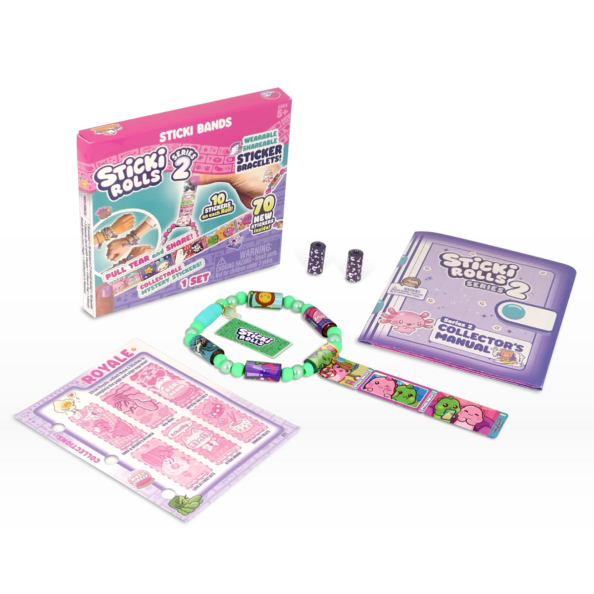 Sky Castle Sticki Rolls bracelet-wearable with shareable holographic stickers for gifting.