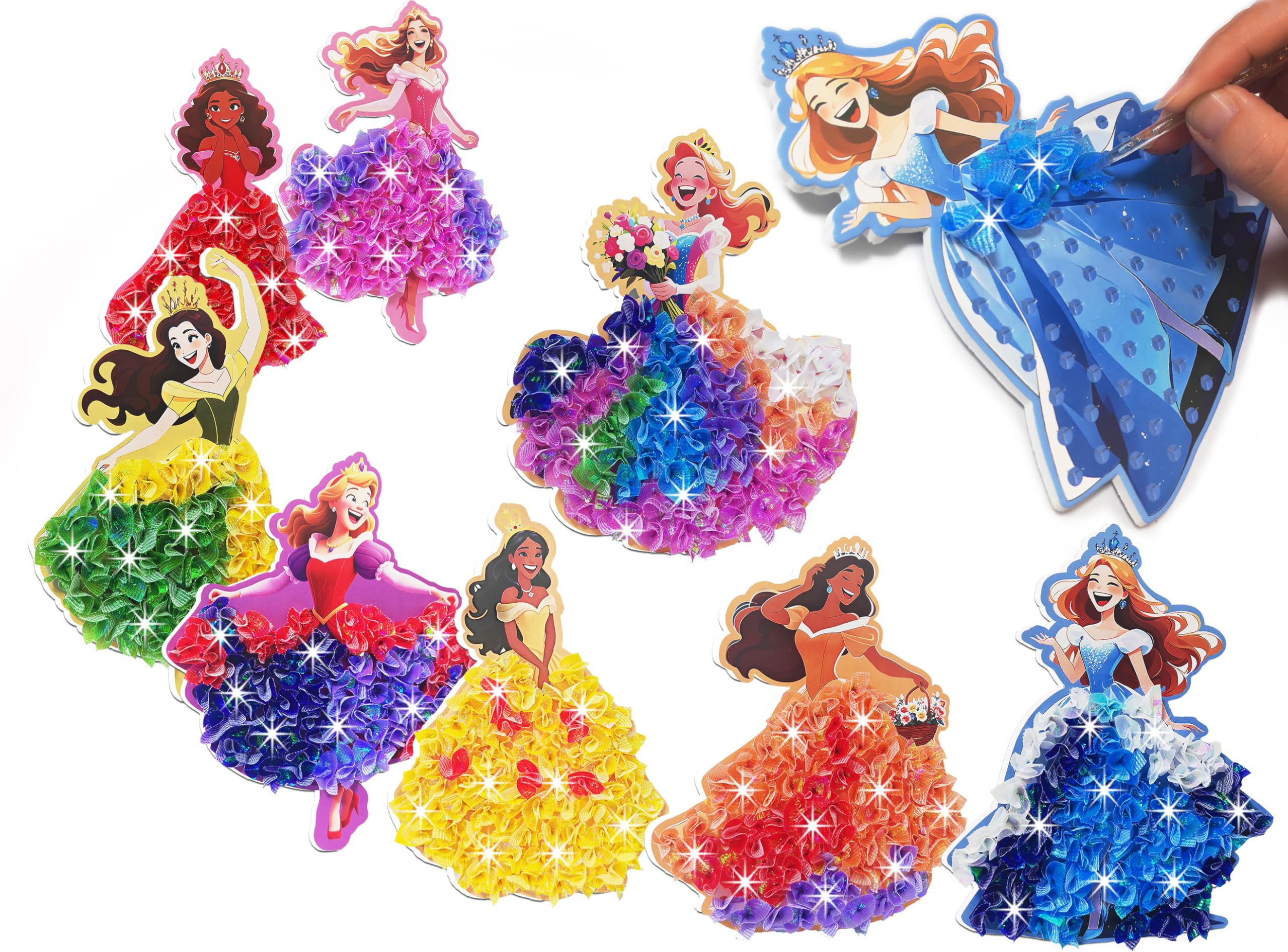 Skyenchant Princess Poke in Art Kit fabric squares for vibrant, glue free dress up play