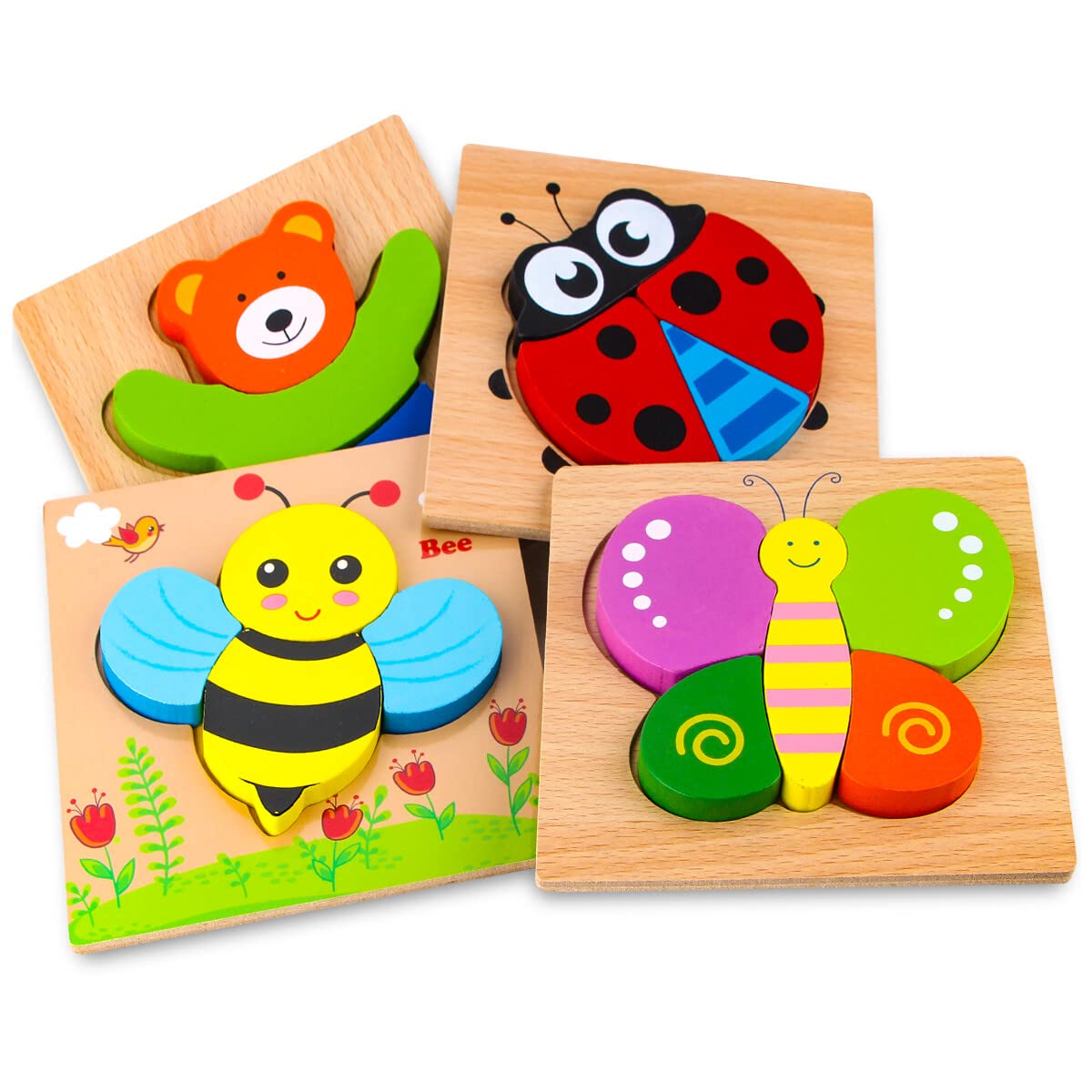 Skyfield wooden animal puzzle bunny: supports fine motor skills and color learning during play.
