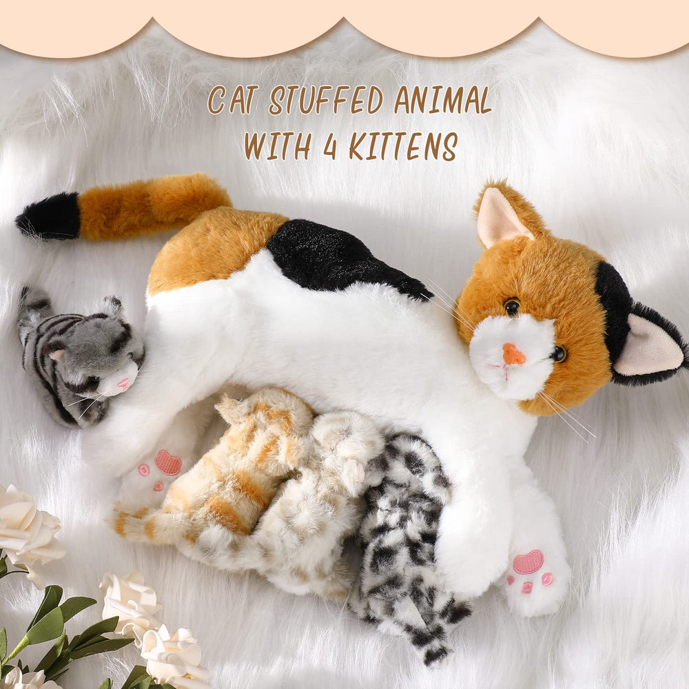 Skylety 16-inch mommy-cat with kittens set as a cozy bedtime friend.