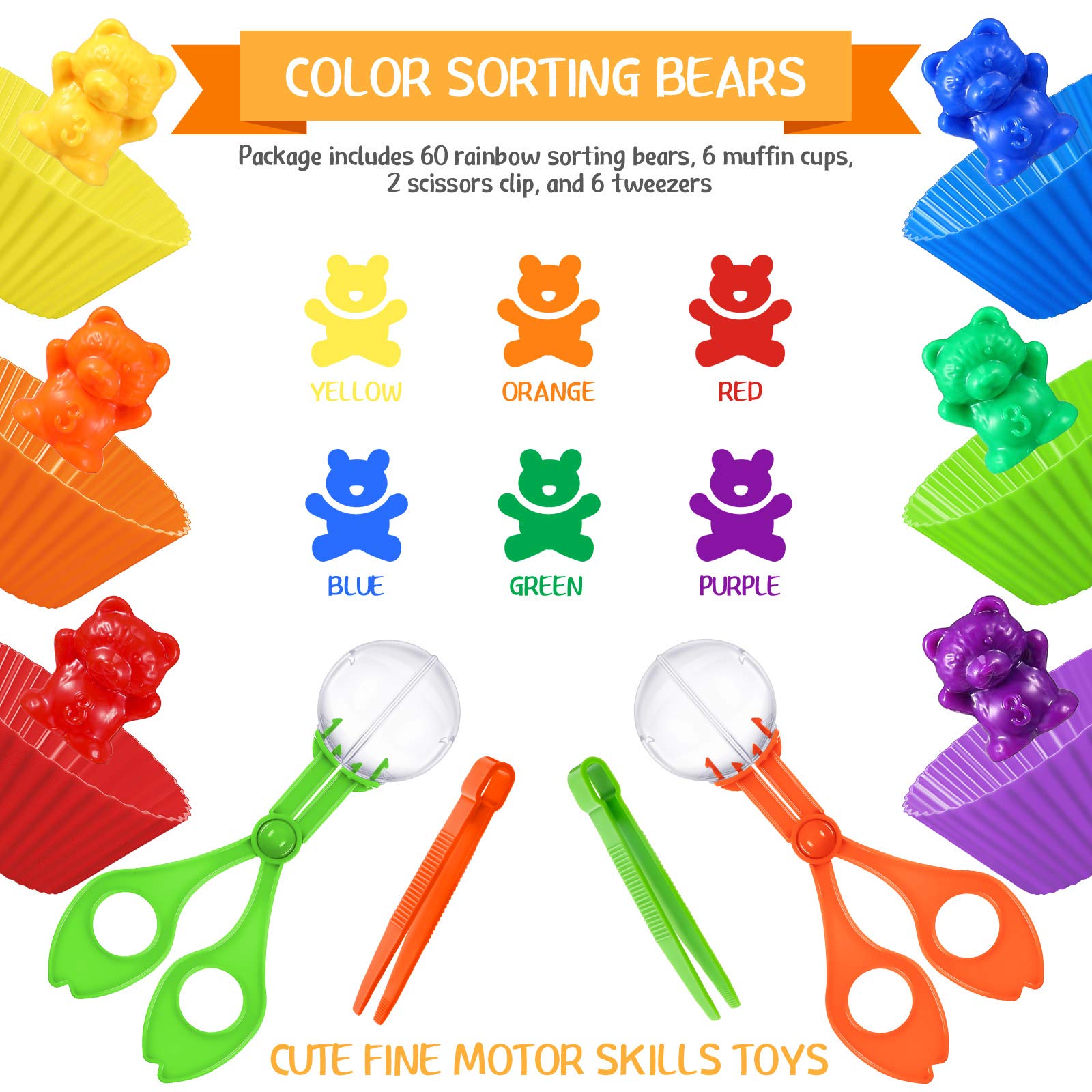 Skylety 2 scissor clips guide bear placement into cups for tidy sorting.