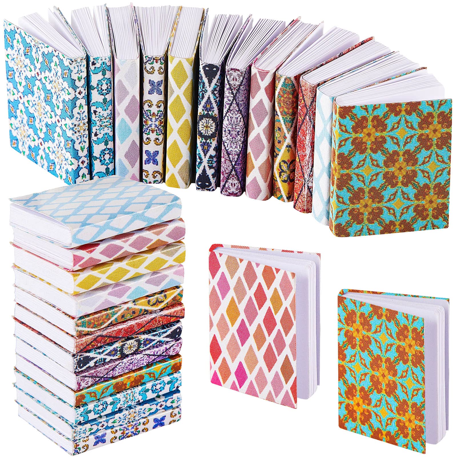 Skylety 24-piece miniature books in grid-style for dollhouse decor.