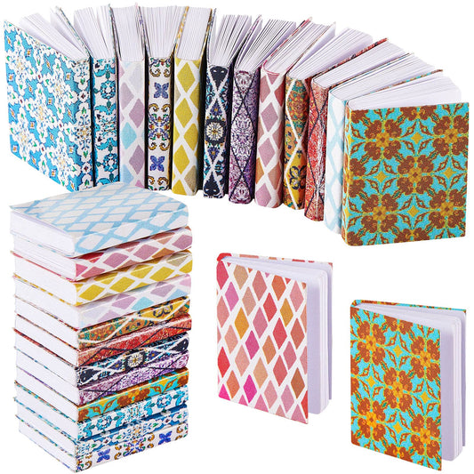 Skylety 24-piece miniature books in grid-style for dollhouse decor.