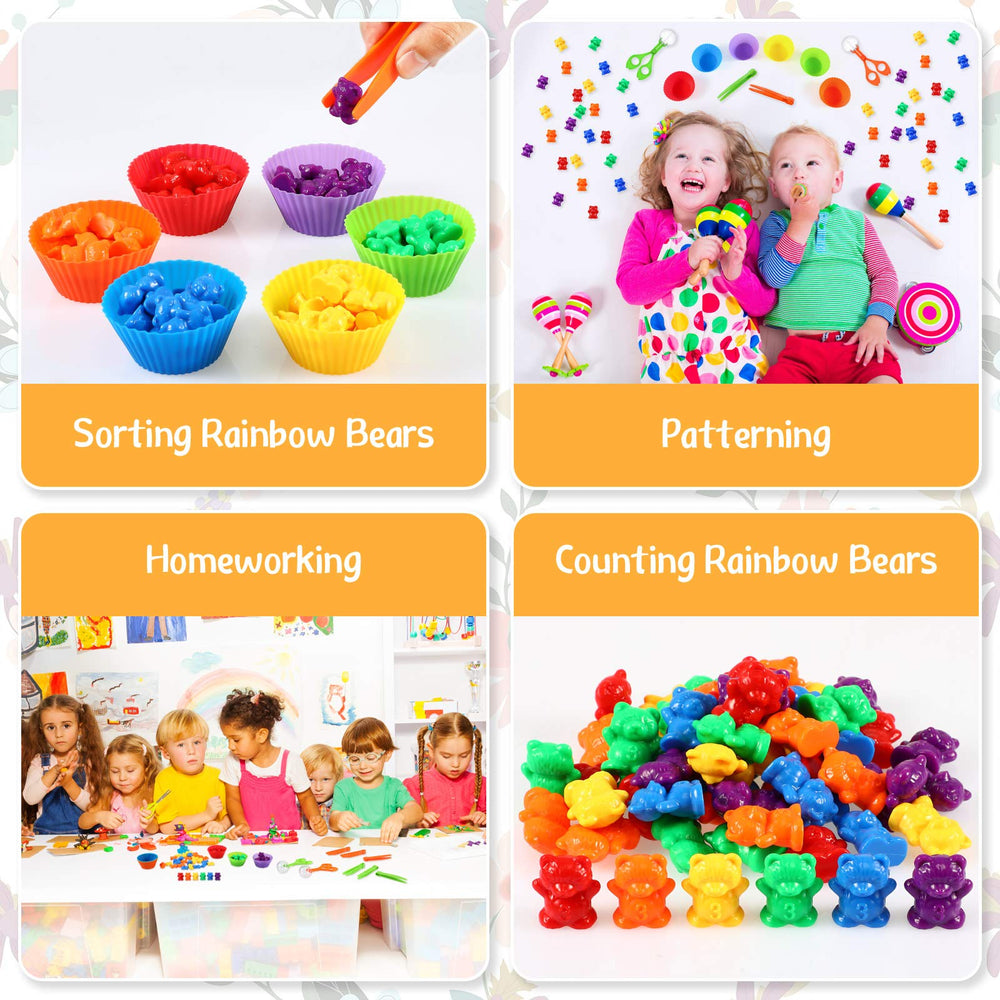 Skylety 6 colorful cups organize bears by color for sorting practice.