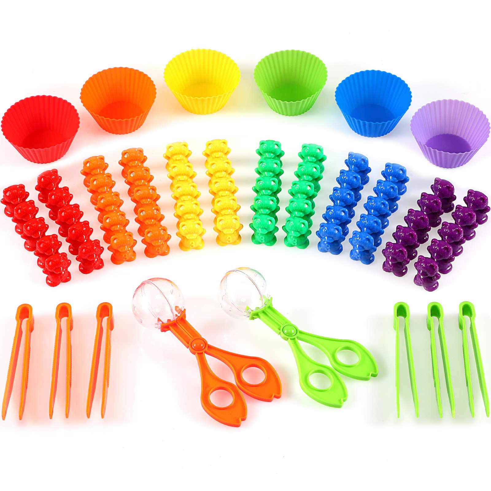Skylety 60 rainbow bears for sorting play to boost early math awareness.