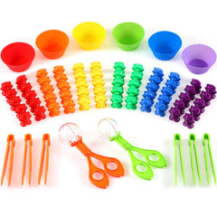 Skylety 60 rainbow bears for sorting play to boost early math awareness.
