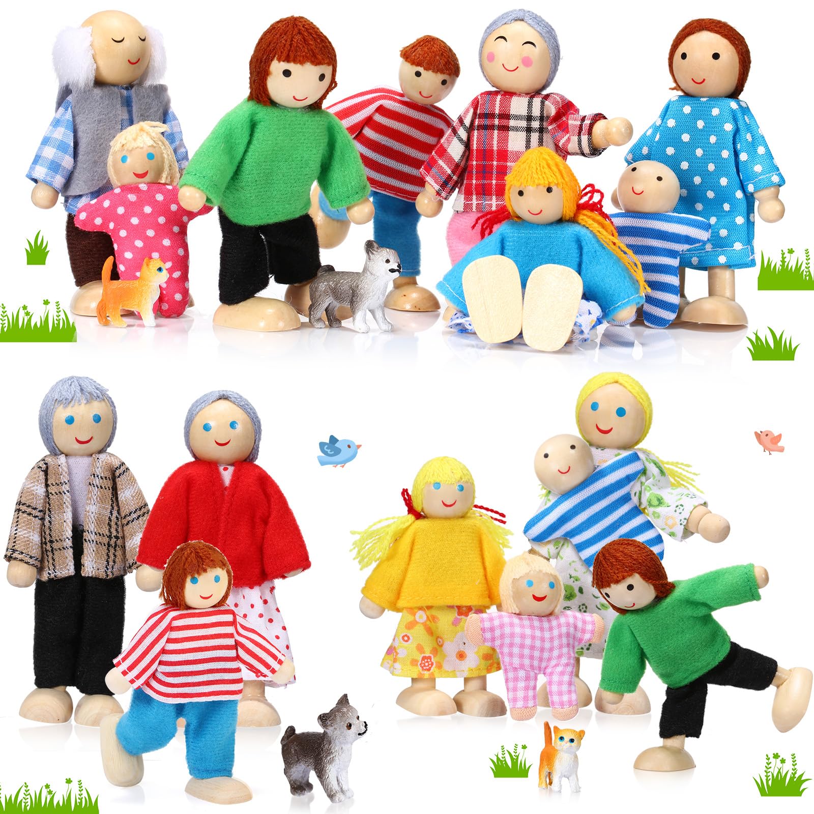 Skylety dollhouse family set with 16 figures for pretend play