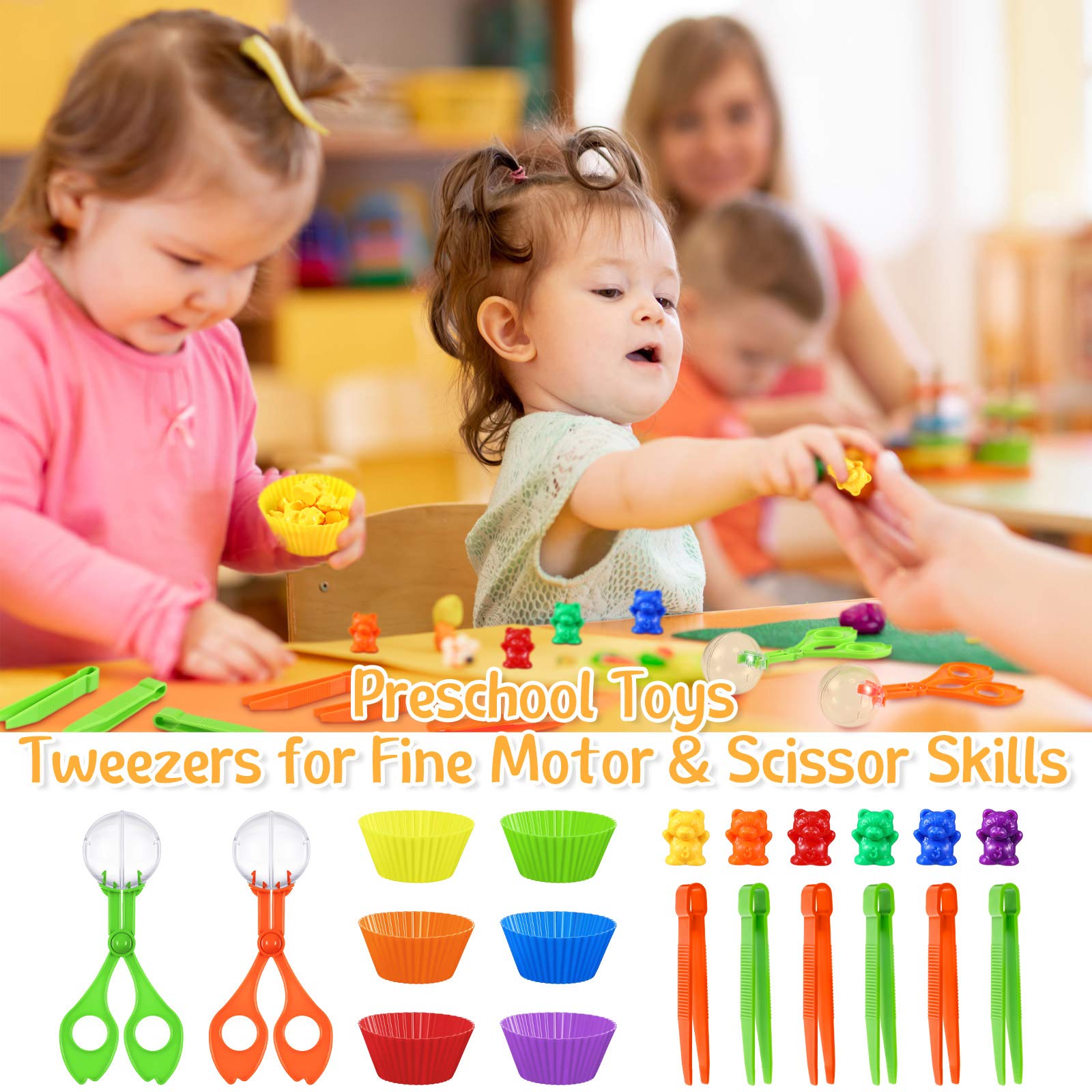 Skylety fine motor play with bears enhances grip and coordinated hand movements.