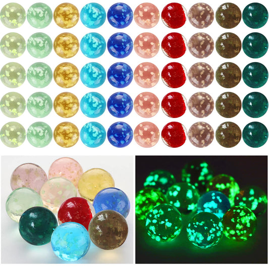 Skylety glow marbles, 50-piece assorted colors for games and decor.