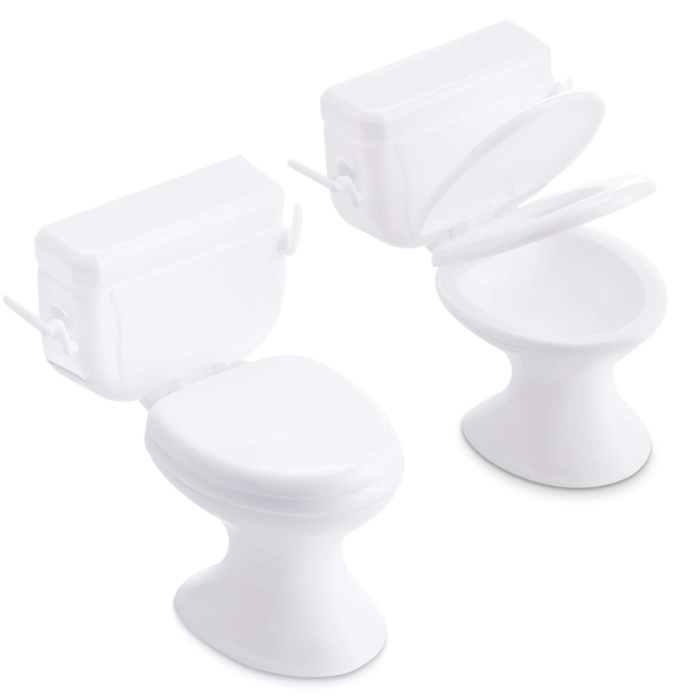 Skylety mini toilet seat white, front view adds realistic dollhouse detail.