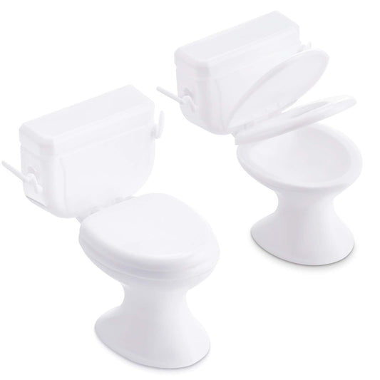 Skylety mini toilet seat white, front view adds realistic dollhouse detail.