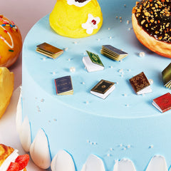 Skylety miniature books decorate shelves with subtle elegance.