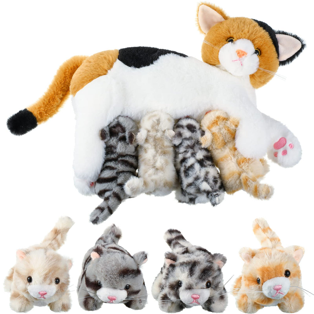 Skylety mommy-cat-with-kittens plush set offers a soft cuddle experience.