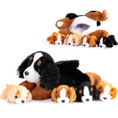 Skylety Mountain Dog mommy with puppies plush set for imaginative play.