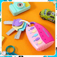 Skylety pink key toy battery note indicates batteries required for continuous play.