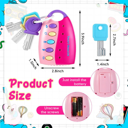 Skylety pink key toy close-up of buttons and flashing patterns for curious kids.