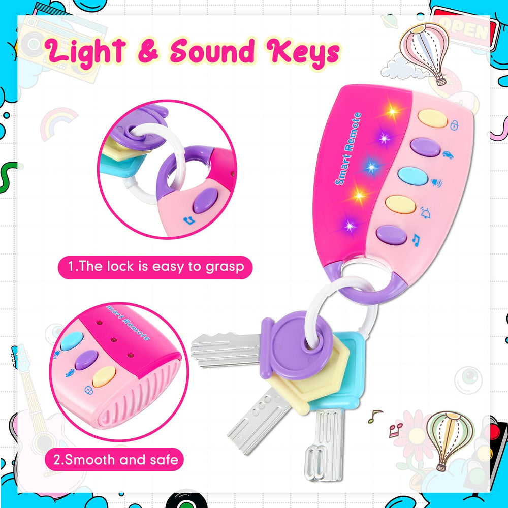 Skylety colorful pink key toy easy to hold during travel adventures.