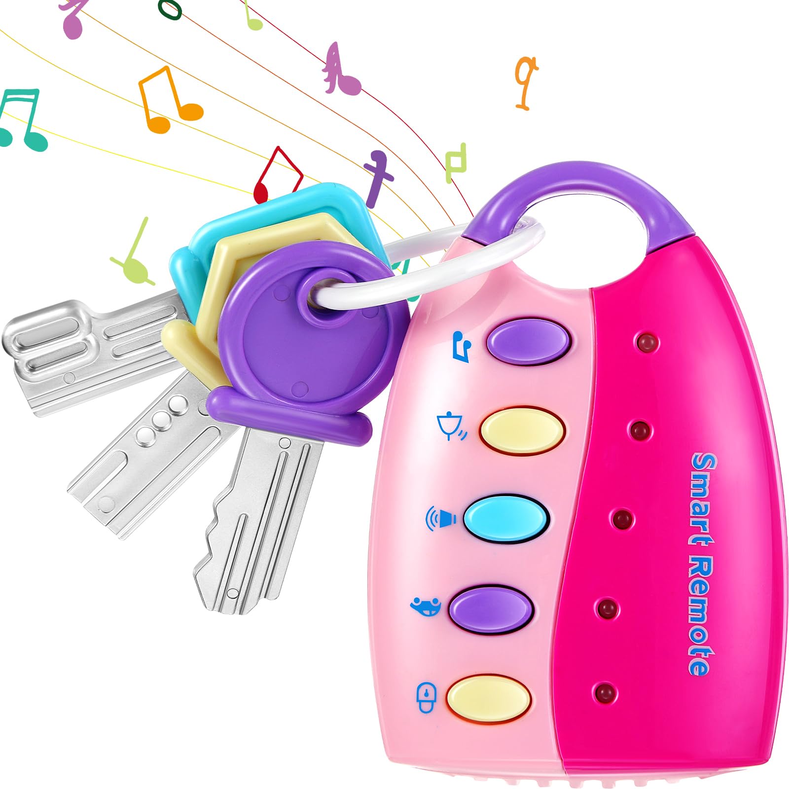 Skylety pink musical remote key toy front view with bright lights for interactive play.