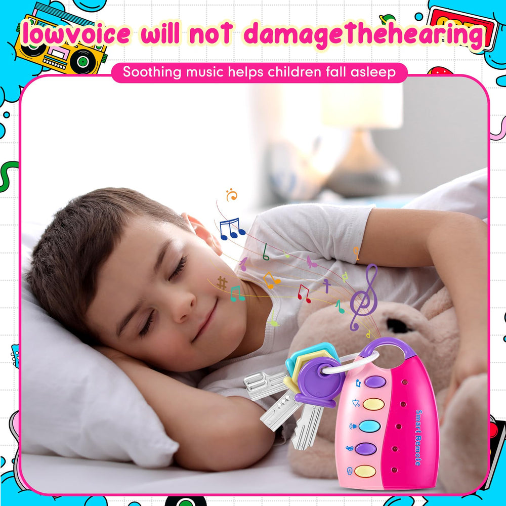 Skylety pink key toy highlights safe ABS build for durable toddler-friendly play.