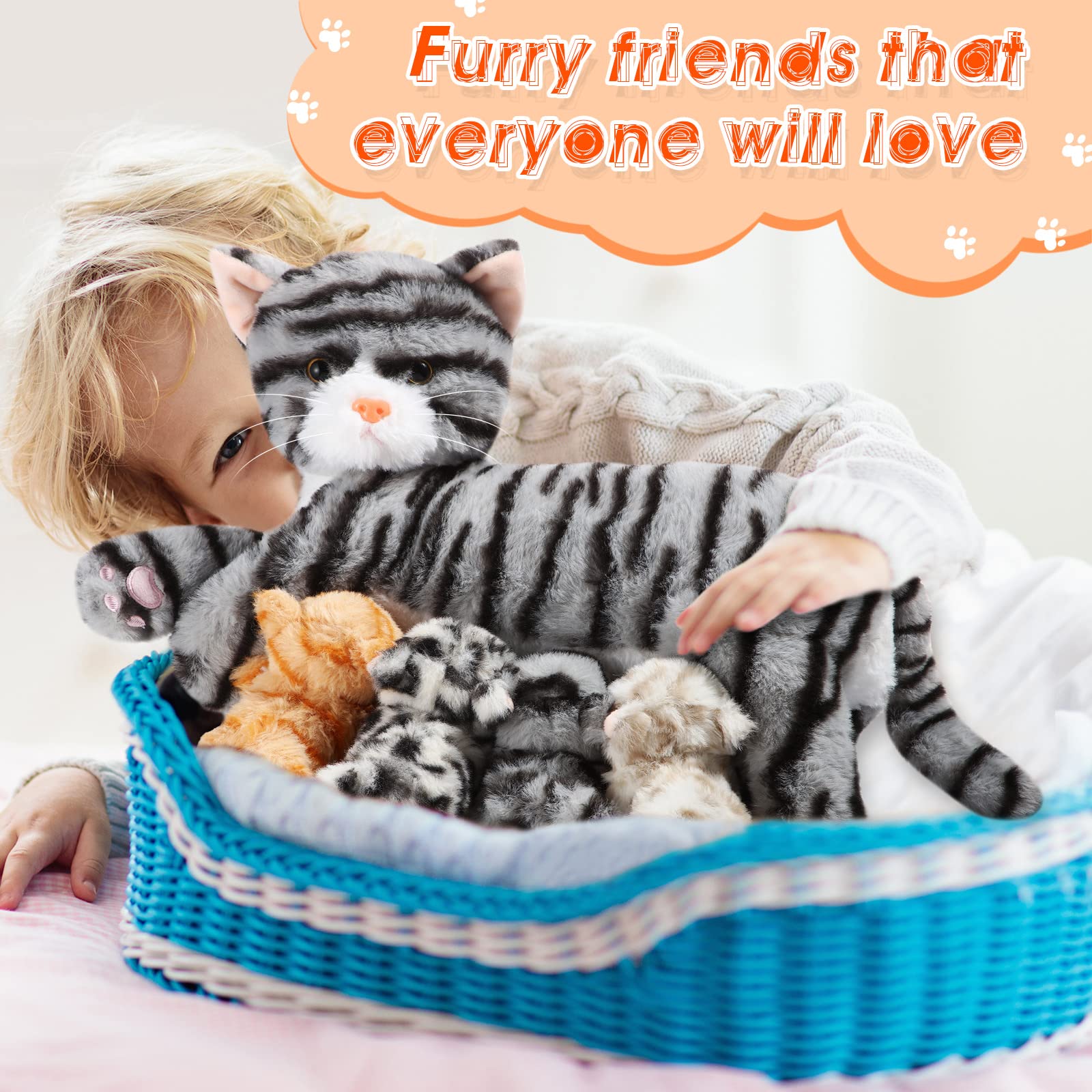 Skylety nurturing cat plush ensemble supports storytelling and bedtime bonding.