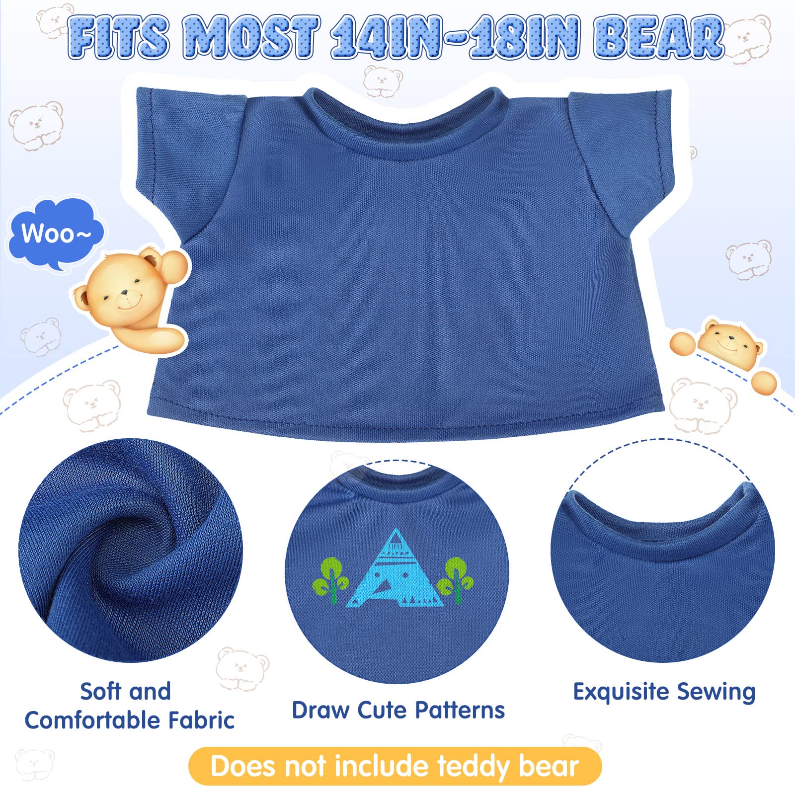Skylety six-pack blue bear tees for quick outfit changes on plush bears.