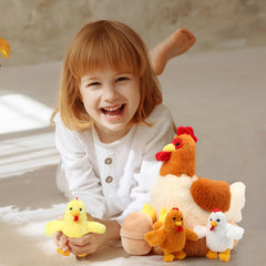 Skylety six-piece chicken plush set ideal for gifting and display.