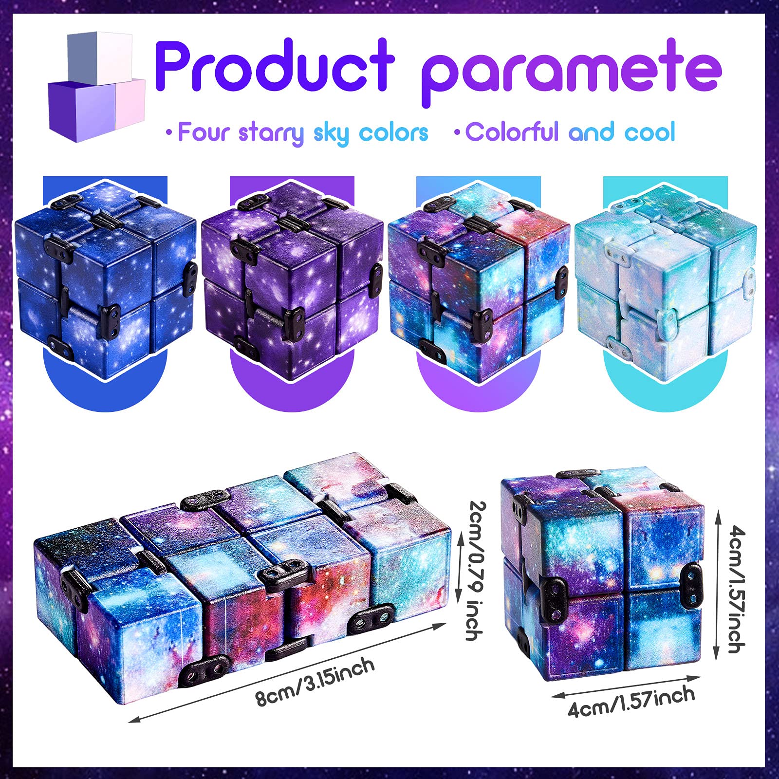Skylety Starry Infinity Cube handheld close-up shows smooth edges for calming fidgeting
