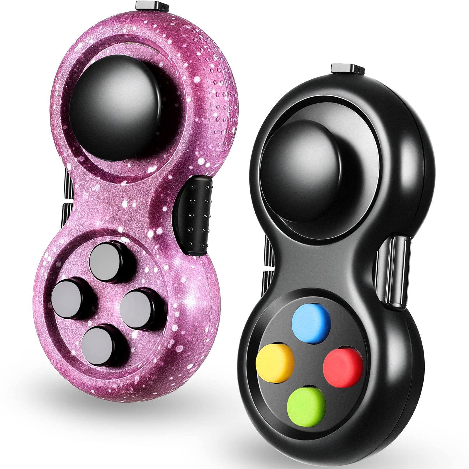 Skylety Starry Purple and Black fidget pad front view highlighting tactile buttons for focus