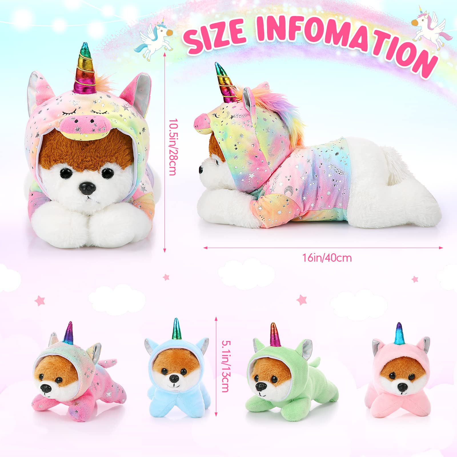 Skylety unicorn puppy babies in pink blue green and multicolor for imaginative play