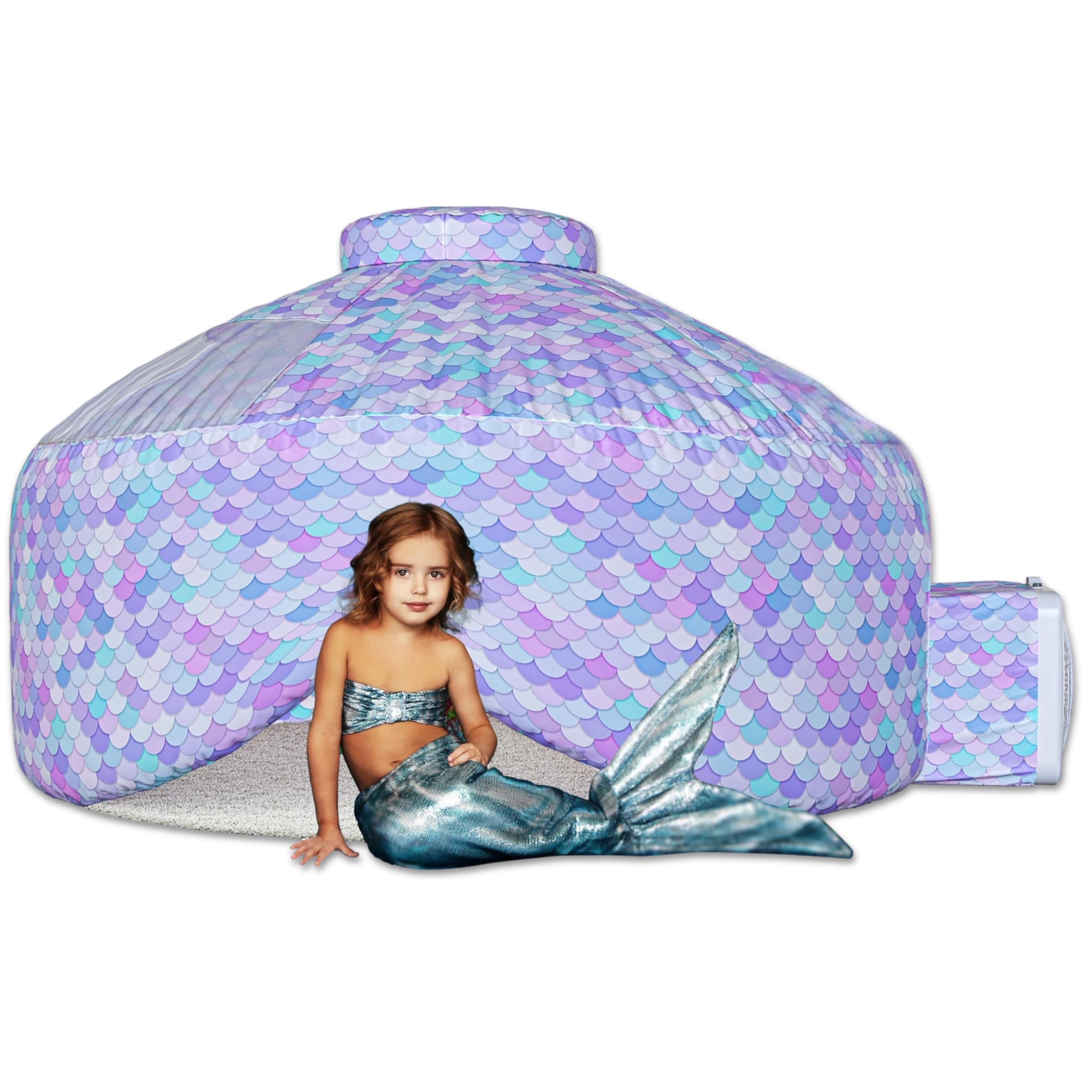 Skywin Dream Castle Den inflates in seconds with a box fan for quick indoor setup.
