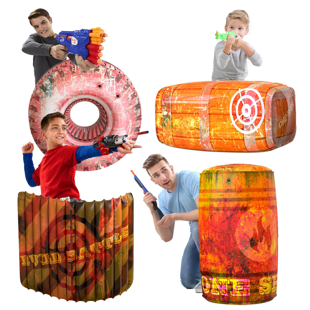 Skywin inflatable battle bunkers front-view setup for durable play and strategic cover