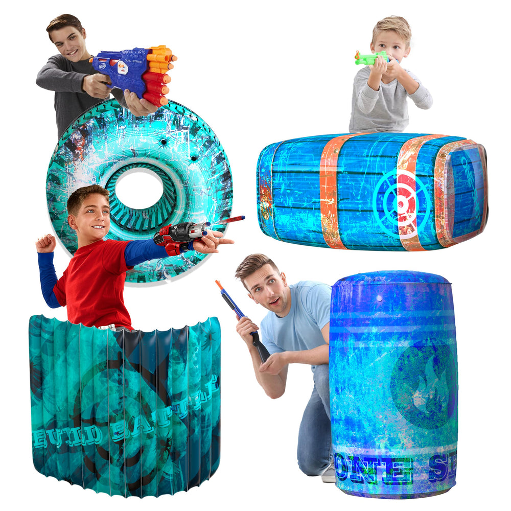 Skywin inflatable battle bunkers blue front for dynamic laser tag play