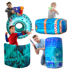 Skywin inflatable battle bunkers blue front for dynamic laser tag play